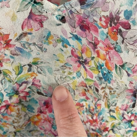Lavender Brown Silk Floral Sheer Top Flutter Bell Sleeve Pastel Size Medium - Picture 9 of 10
